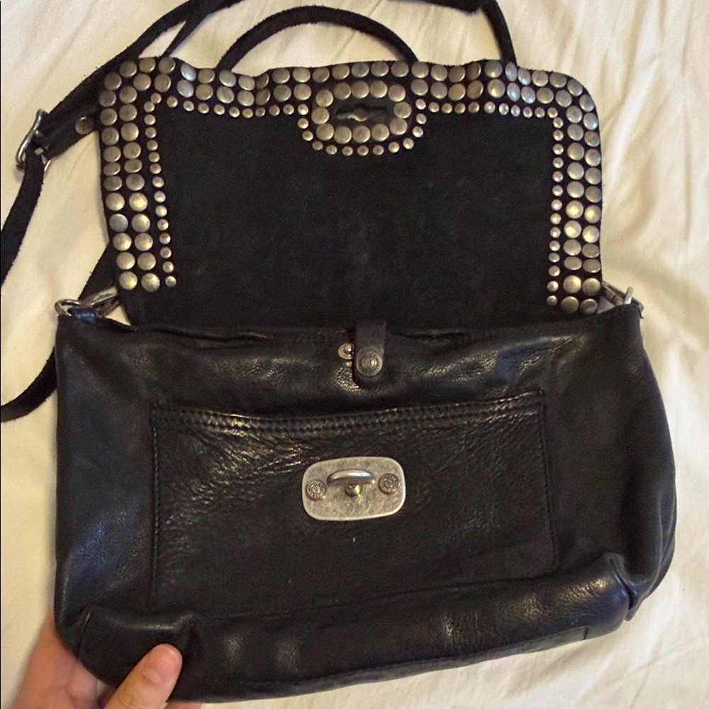 Campomaggi Black Leather Crossbody Bag with Silver Studs and Turnlock - Picture 4 of 12